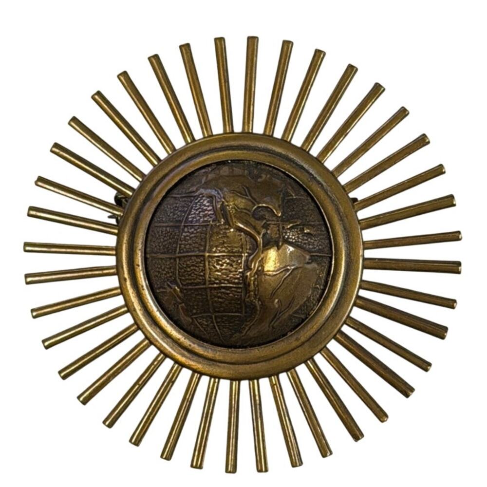 Jan Michaels Atomic MCM Style Starburst Globe Brooch, Vintage